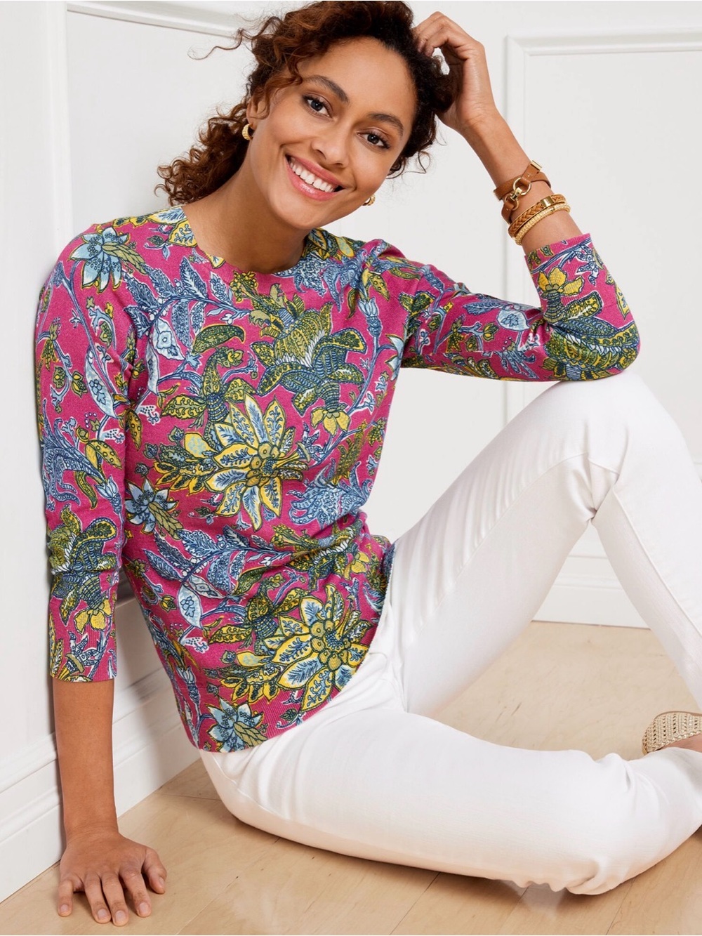 Talbots Pink Floral Crewneck Long Sleeve Top